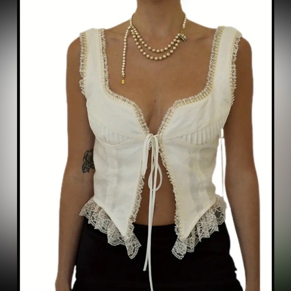 Anthropologie Tops - Anthropologie Cream Lace Trim Blouse